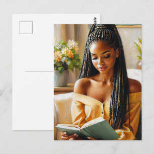 Postale Femme Noire avec tresse Cheveux Lecture Carte Post