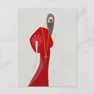 Postale Femme Rouge Écarlate Style Glam Mode Art Carte Pos