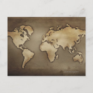 Postale Fermez-vous de la carte antique 4 du monde