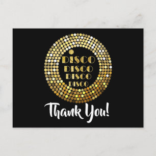 Postale fête disco, paillettes, danse, carte de remercieme