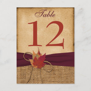 Postale Feuilles d'automne FAUX Burlap Carte Numéro de tab