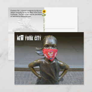 Postale Fille sans peur avec masque brodé, NYC - H carte p