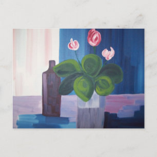Postale "fleur et bouteille bleu" postkarte
