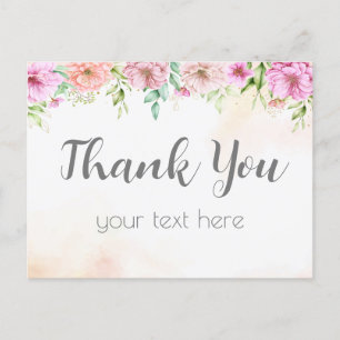 Postale Fleur rose carte de remerciements à l'aquarelle