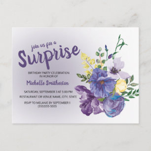 Postale Fleurs aquarelles violettes sur carte d'anniversai
