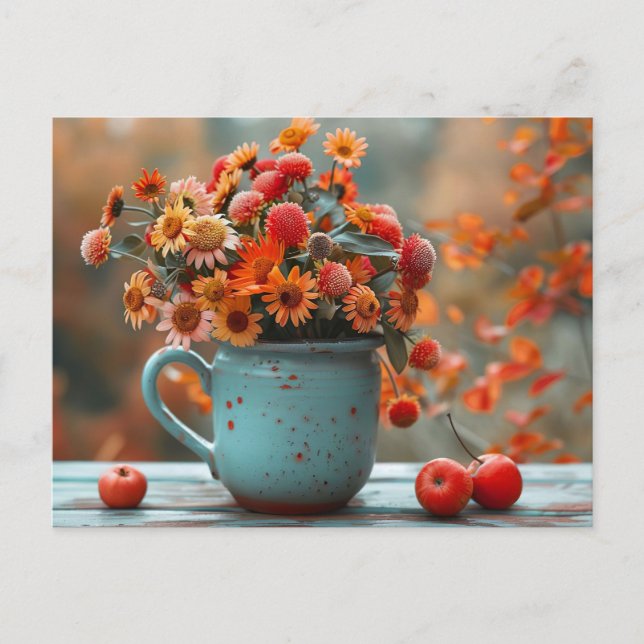 Postale fleurs de carte de voeux de chute dans un vase (Devant)