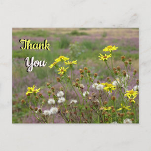 Postale Fleurs jaunes blanches et bruyère MERCI Carte post