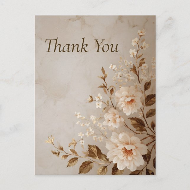 Postale Fleurs sur Carte de remerciements en marbre Brown  (Devant)