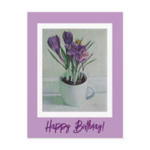 Fleurs violettes dans une tasse peinture carte d'a