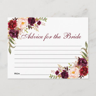 Postale Floral Bourgogne Fête des mariées carte conseil B