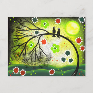 Postale FOLK ART Inséparables PAR LORI EVERETT carte posta