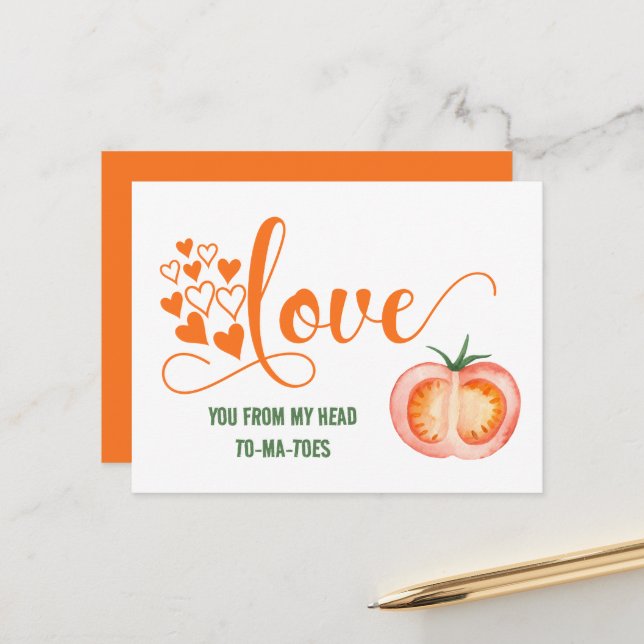 Postale Funny Valentine's Day Love To-ma-orteils Carte de  (Devant/Arrière en situation)