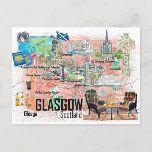 Postale Glasgow Écosse Carte de voyage illustrée avec rout