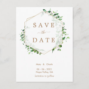 Postale Gold Greenery Wedding Enregistrer la date carte po
