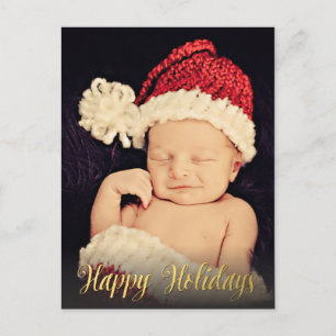 Postale Gold Happy Holidays Xmas Script Photo Carte postal