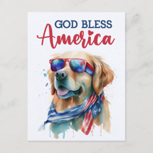 Postale Golden Retriever, Dieu bénisse l'Amérique Carte po