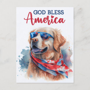 Postale Golden Retriever, Dieu bénisse l'Amérique Carte po