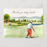 Golfeur en terrain de golf aquarelle carte de reme
