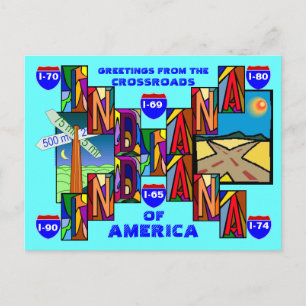 POSTALE GRANDE LETTRE MODERNE INDIANA ACCUEILLE LA CARTE P