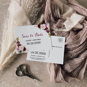 Postale Green Blush Bourgogne Floral Enregistrer la carte