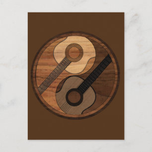 Postale Guitare Yin Yang Wood Look Acoustique carte postal