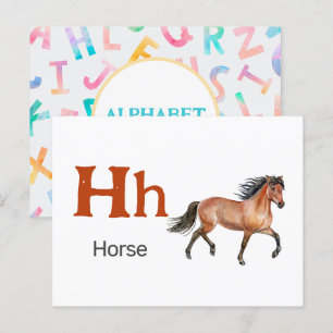 Postale H est pour le cheval - Carte Flash Alphabet