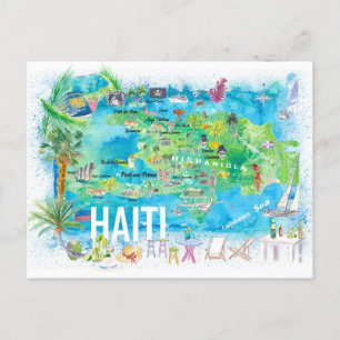Postale Haïti Carte illustrée des voyages à l'île avec rou