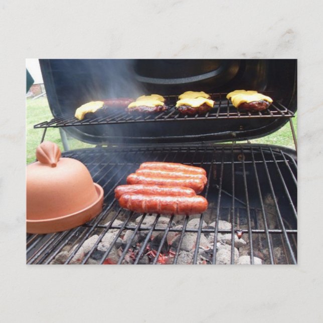 Postale Hamburgers grillés et carte de chiens chauds (Devant)