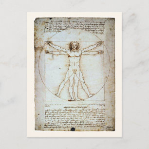 Postale Homme de Vitruve, c 1490, Léonard de Vinci Carte p