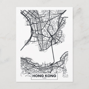 Postale Hong Kong, Chine   Carte de la ville noire et blan