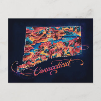 Postale Illustration captivante de la carte Connecticut
