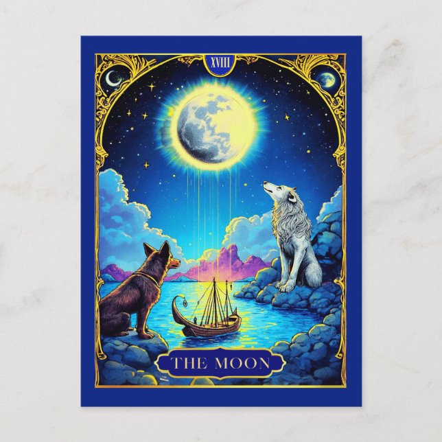 Postale Illustration de carte de tarot, La Lune (Devant)