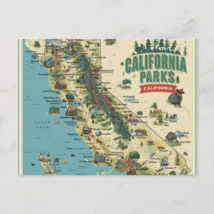 Postale Illustration vintage de la carte des parcs de Cali