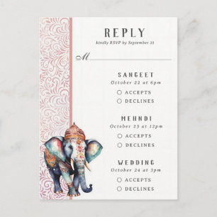 Postale Indian Elephant Multi Event Wedding Carte RSVP