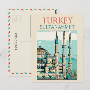 Postale Istambul Mosquée Bleue illustration Turquie Carte 