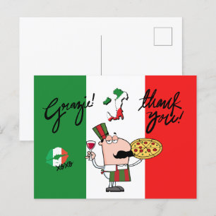 Postale Italie Grazie Pizza Chef Wine Kiss XOXO Carte post