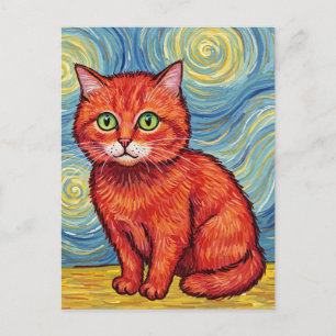 Postale Joli chat roux dans le style de Van Gogh Carte pos