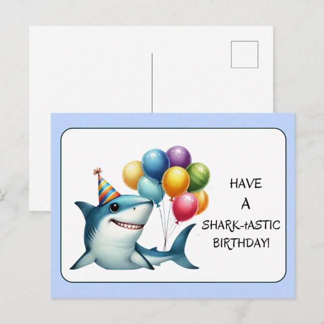 Postale Joyeuse Carte d'Anniversaire avec Requin (Devant / Derrière)