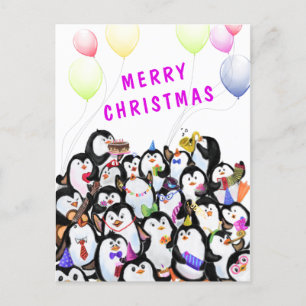 Postale Joyeuse carte de Noël Bonne fête des pingouins