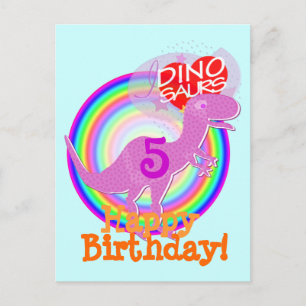 Postale Joyeux anniversaire 5 ans violet T-Rex Dino carte 