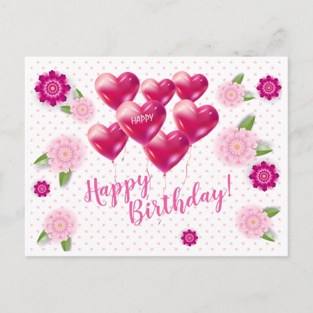 Postale Joyeux anniversaire ! Carte d'invitation Décor flo (Devant)
