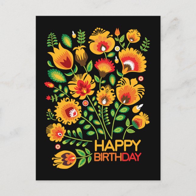 Postale Joyeux anniversaire personnalisable folklore carte (Devant)