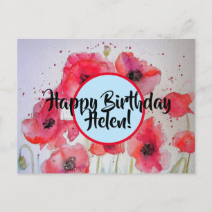 Postale Joyeux anniversaire Poppy floral dames Nom Carte p