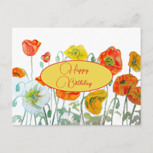 Postale Joyeux Anniversaire Poppy floral Rouge Jaune Carte