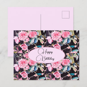 Postale Joyeux Anniversaire Rose florale Rose Noir Carte P