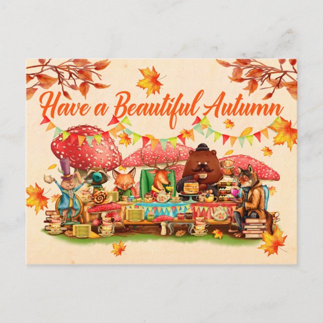Postale Joyeux automne. Illustration. Carte saisonnière. (Devant)