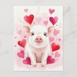 Postale Joyeux Cochon Amour Coeurs Jeunes Animaux Carte Po