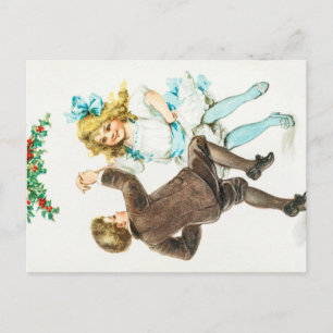 Postale Joyeux Noël - carte vintage, enfants dansants