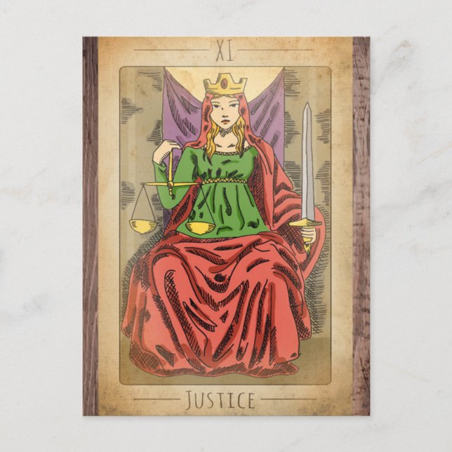 Postale Justice grand arcana tarot échelles de carte en dé (Devant)