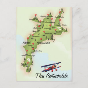 Postale La carte vintage des Cotswolds